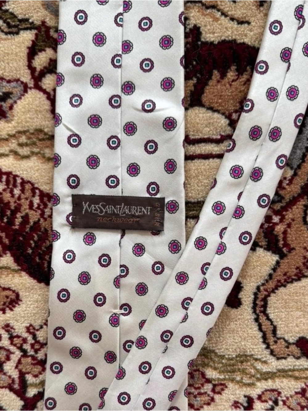 Yves Saint Laurent White and pink Vintage Silk Tie